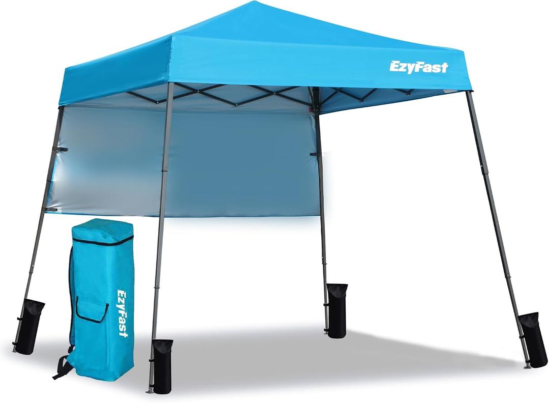 EzyFast Ultra Compact Backpack Canopy, Pop Up Shelter, Portable Sports Cabana, 7.5 x 7.5 ft Base / 6 x 6 ft top for Hiking, Camping, Fishing, Picnic, Family Outings