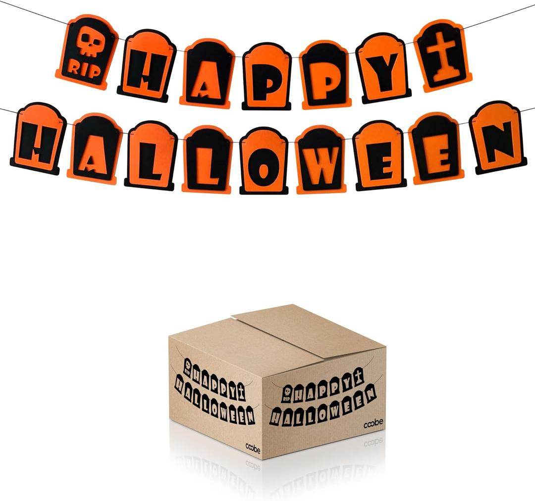 Happy Halloween Hanging Banner  Large Tombstone-Shaped Sign for Outdoor Yard Party or Indoor Wall Decorations  Spooky Halloween Backdrop for Fence, Porch, or Classroom