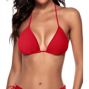 Women's Triangle Bikini Top String Push up Padded Halter Bathing Suit Top, Small