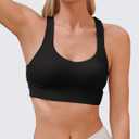 Aoysky Womens Racerback Criss Cross Sports Bras V Neck Padded Low Impact Wireless Workout Athletic Yoga Crop Tops, Black, M