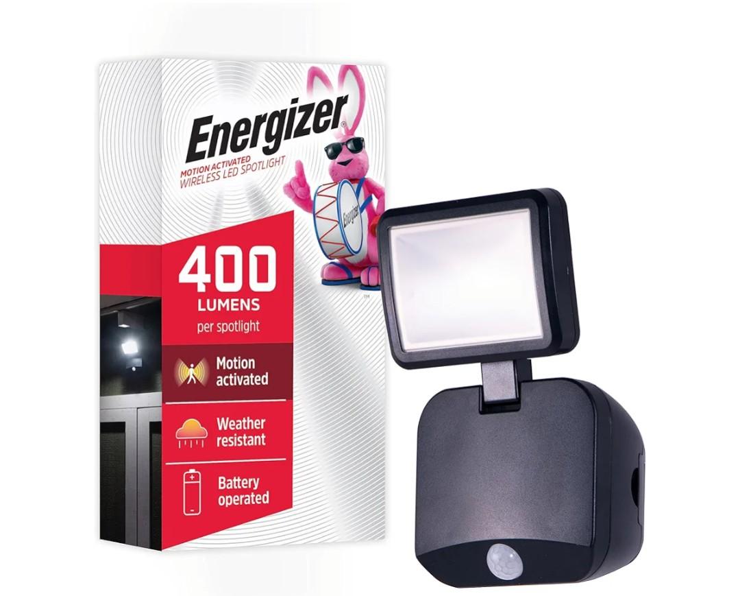 Energizer Single Head Security Light, Wireless, Battery Operated, 120° Motion Detection, 300 Lumens, Tilts & Swivels Activated LED Spotlight, Black, 1 Pack, 40777-S1
