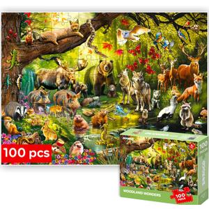 QUOKKA 100 Piece Puzzles for Kids Ages 4-6 – Floor Kids Puzzles Ages 6-8 Year Old – Toy for Learning Forest Animals for 8-10 yo – Jigsaw Toddler Game for Boy and Girl Ages 3-5