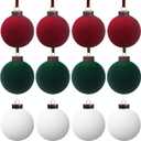 12 Pcs Velvet Christmas Balls Bulk Shatterproof Plastic Christmas Tree Decorations for Decorative Hanging Baubles (12, Wine redBlackish GreenWhite, 3.94Inch)