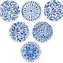 AD Set of 6 Coasters for Drinks Absorbing Round Ceramic Stone Coaster with Cork Base,Tabletop Protection Mat for Mugs and Cups,Office,Kitchen (Indigo Blue with Holder)