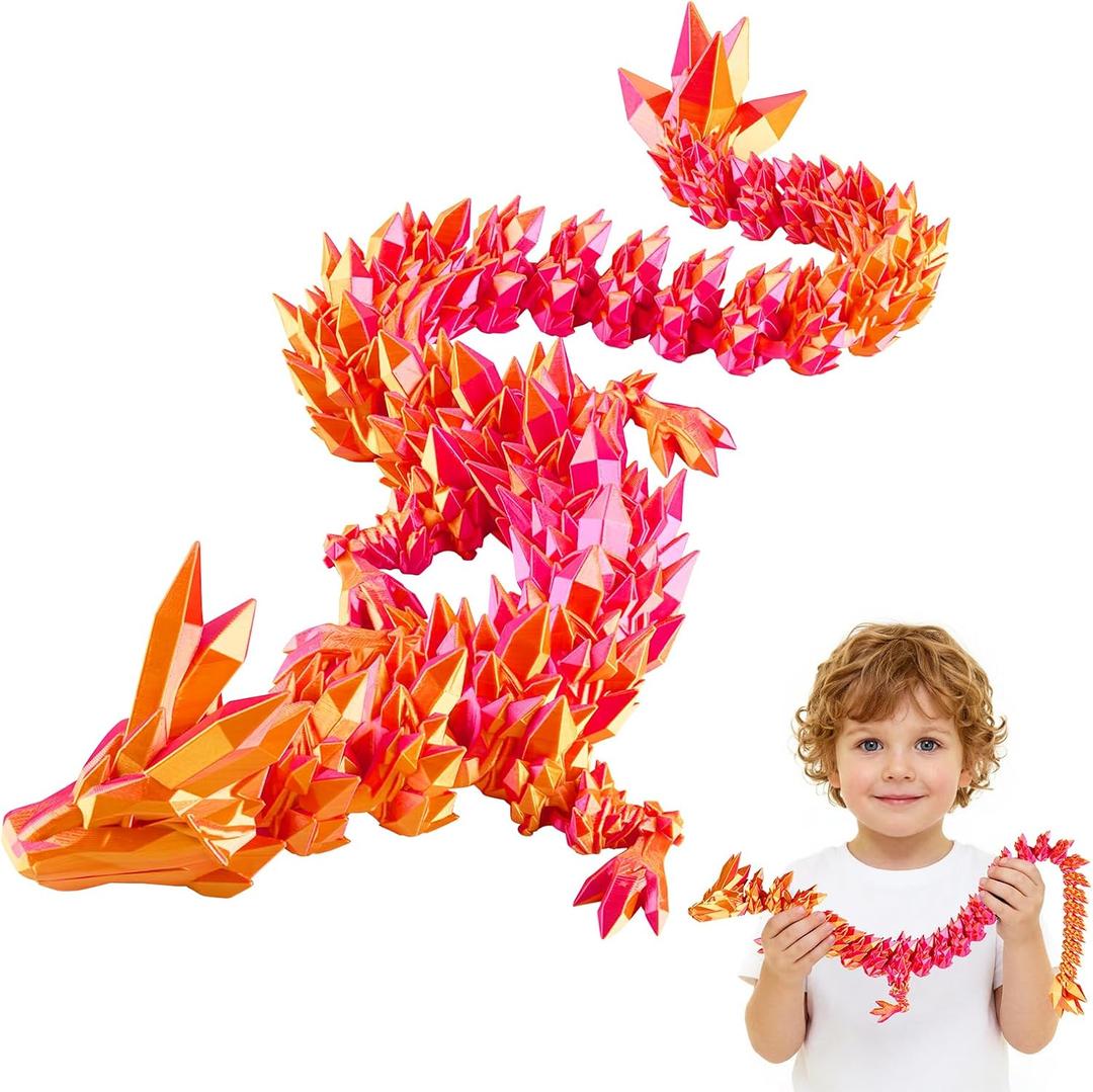 Rapean 27" 3D Printed Dragon Toy, Articulated Crystal Dragon Model for Kids & Collectors, Desktop Decoration, Dragon Lovers Unique Gift, 3D Printed Toys for Adults & Children (Orange)