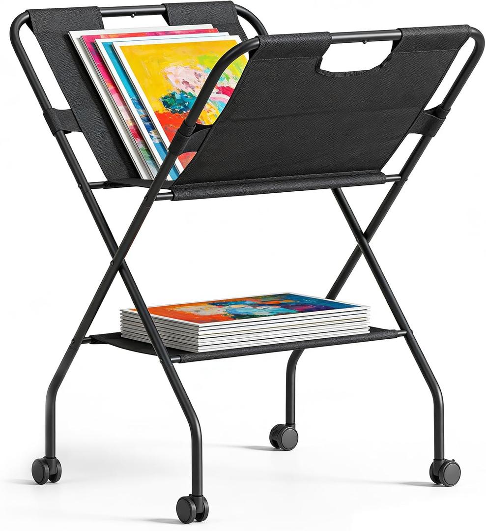 Folding Art Storage Racks with Caster Wheels, Sturdy Art Print Racks & Canvas Organizers, Duty Collapsible Art Studio Storage, Fits Frames, Prints, Posters for Artists, Home & Classroom