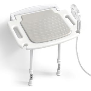 Wall Mounted Shower Seat with Arms, 2mm Thick Aluminum Frame Supports 550lbs, Folding Shower Chair with Memory Foam Cushion, 8 Adjustable Heights, Fold Down Bathroom Bench for Seniors & Disabled