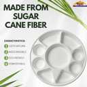 Rani 9 Compartment Round Biodegradable Divided Plates, Pack of 200 ~ Party, Thali, Buffet | Disposable & Eco-Friendly | Heavy-Duty Sturdy Paper Bagasse | Premium Quality | 12.44" Diameter 1.38" Height