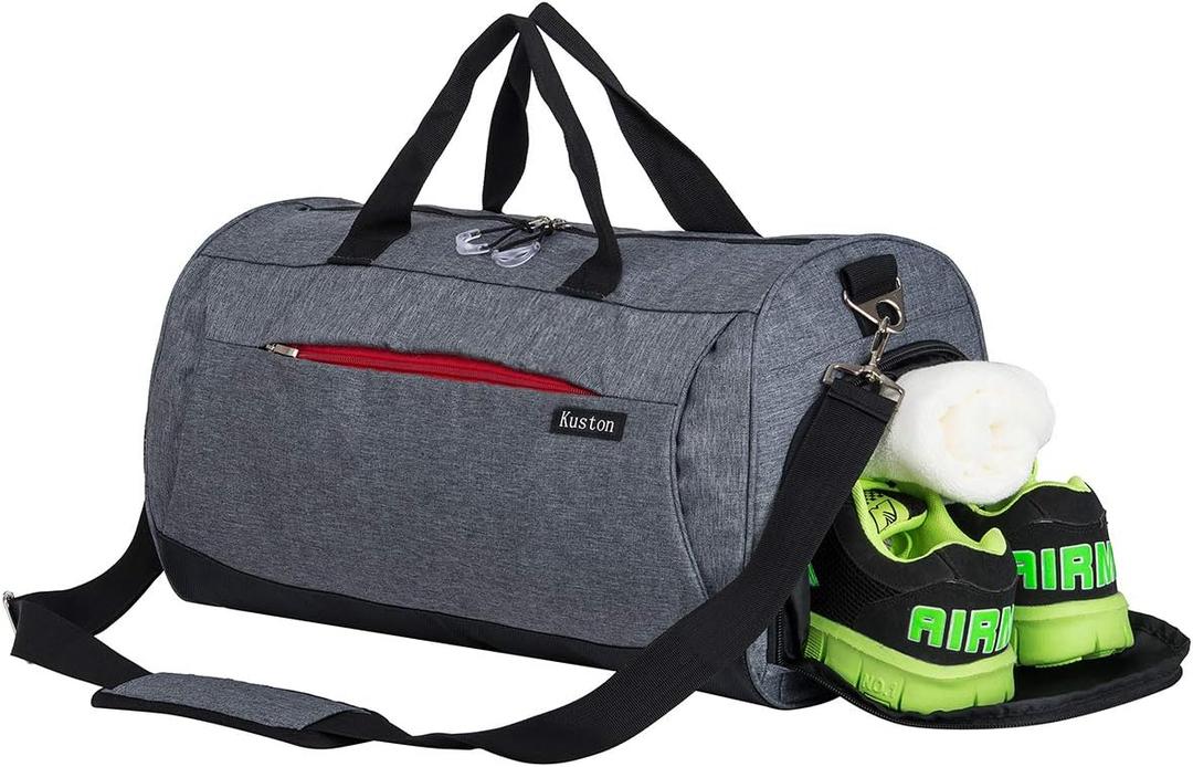 Kuston Sports Small Gym Bag for Men and Women Travel Duffel Bag Workout Bag with Shoes Compartment  &Wet Pocket (XL, Grey)