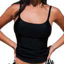 CUPSHE Women's Tankini Top Scoop Neck Swimsuit Tummy Control Swimwear Top Only Ruched Bathing Suit Top (Black) S