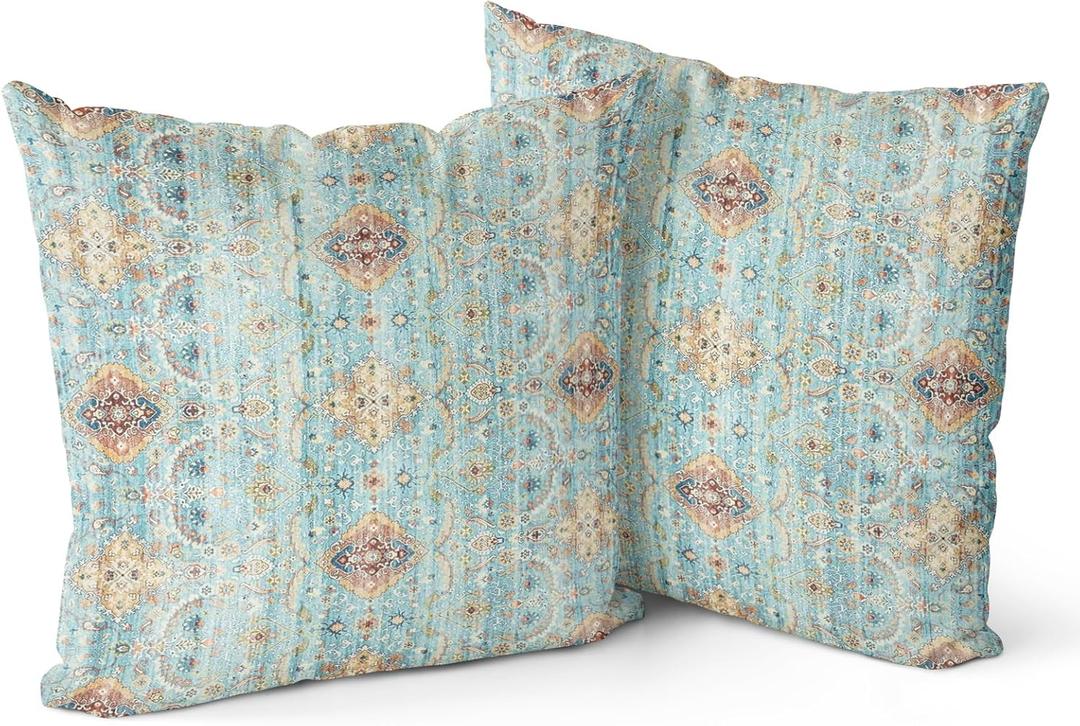 Snycler Boho Throw Pillow Covers Farmhouse Home Decor for Sofa Porch Patio Bed Room OutdoorSet of 2Bohemian Carpet Throw Pillows for Couch Decorative Pillow Cases18x18inch,Mint Green