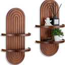 Mid Century Wall Shelves with Ledge: 22inch Large 2-Tier Walnut Boho Floating Shelves Arched Modern Wall Decor for Bathroom Bedroom Living Room Entryway