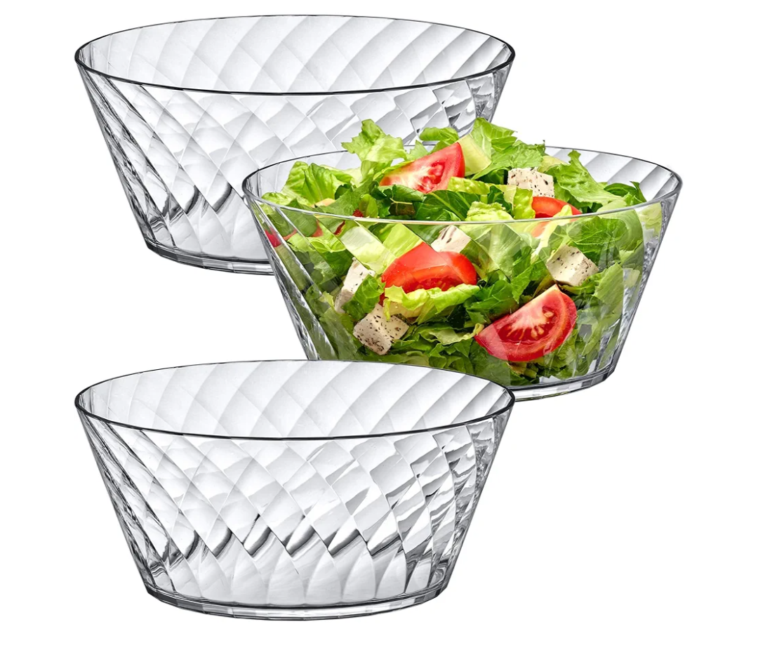 Amazing Abby - Bonita - 130-Ounce Plastic Serving Bowls (Set of 3), 10-Inch Clear Salad Bowl Set, BPA-Free, Shatter-Proof, Dishwasher-Safe, Stackable, Great for Salad, Fruit, Cereal, Snack, and More