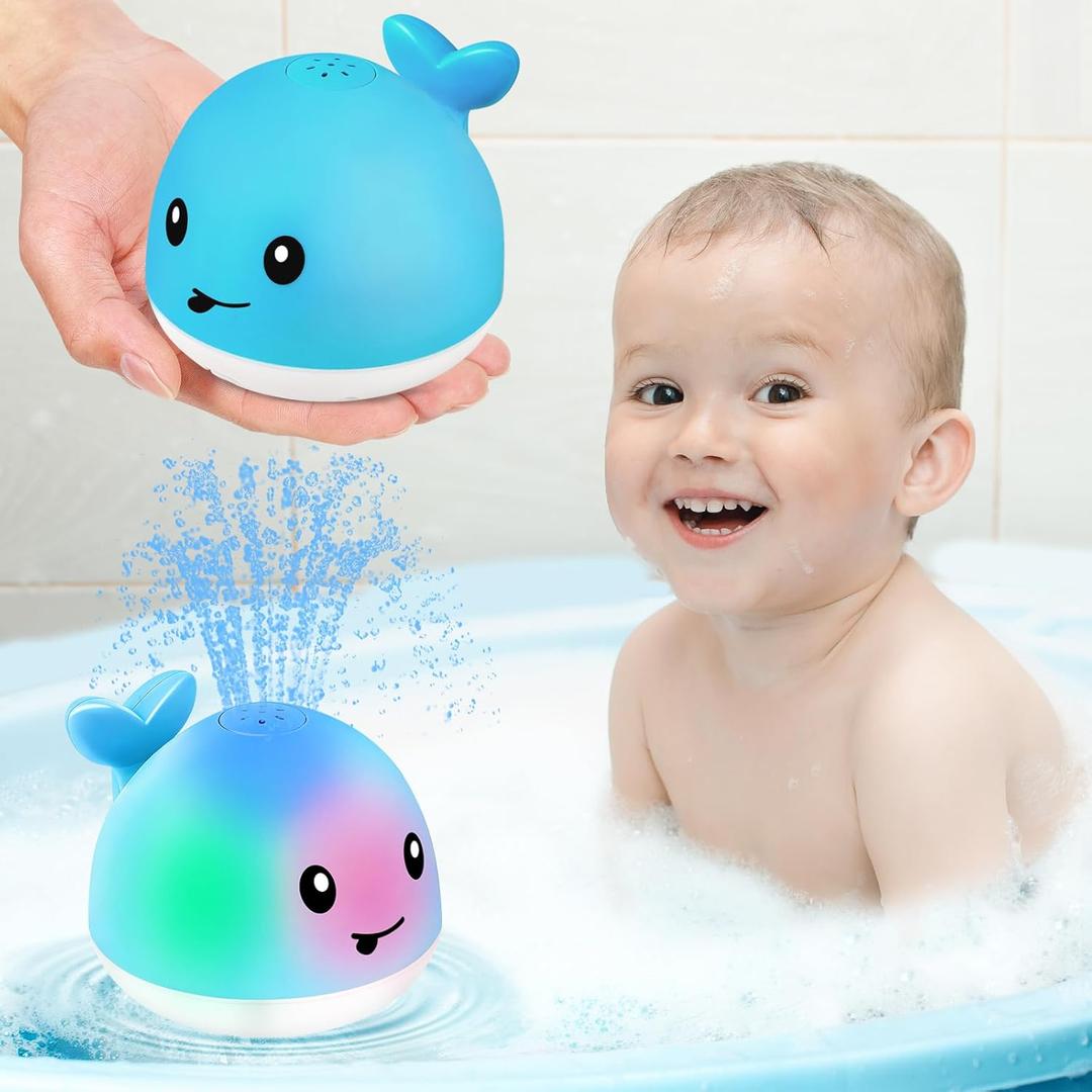 Gigilli Baby Boy Bath Toys, Baby Easter Basket Stuffers, Light Up Whale Fountain Toys for Boys 0-6 6-12 12-18 Months or Kids Ages 1-3 2-4 Ocean Blue