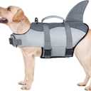 Malier Dog Life Jacket, Ripstop Dog Life Vest with High Buoyancy for Swimming Boating, High Visibility Shark Puupy Lifesaver for Dogs (Gray, Large)
