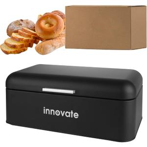 Modern Rustic Black Stainless Steel Bread Box, 16.1 x 8.9 x 6.3 inches, Roll Top Bread Storage Holder for Kitchen Countertop