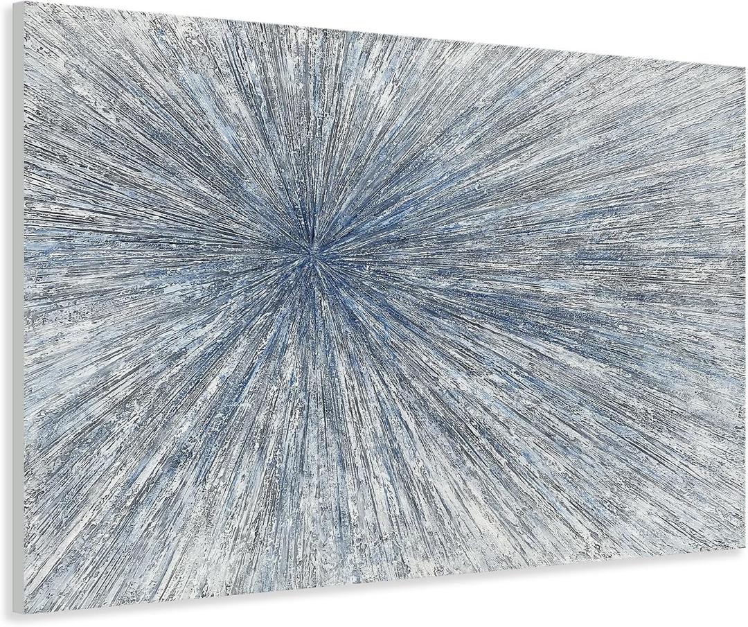 Yihui Arts Hand Painted Abstract Boho Sun Wall Art in Light Blue and White - Textured Painting for Living Room, Bedroom or Bathroom Decor - Picture-Perfect Artwork, 36"L x 24"W