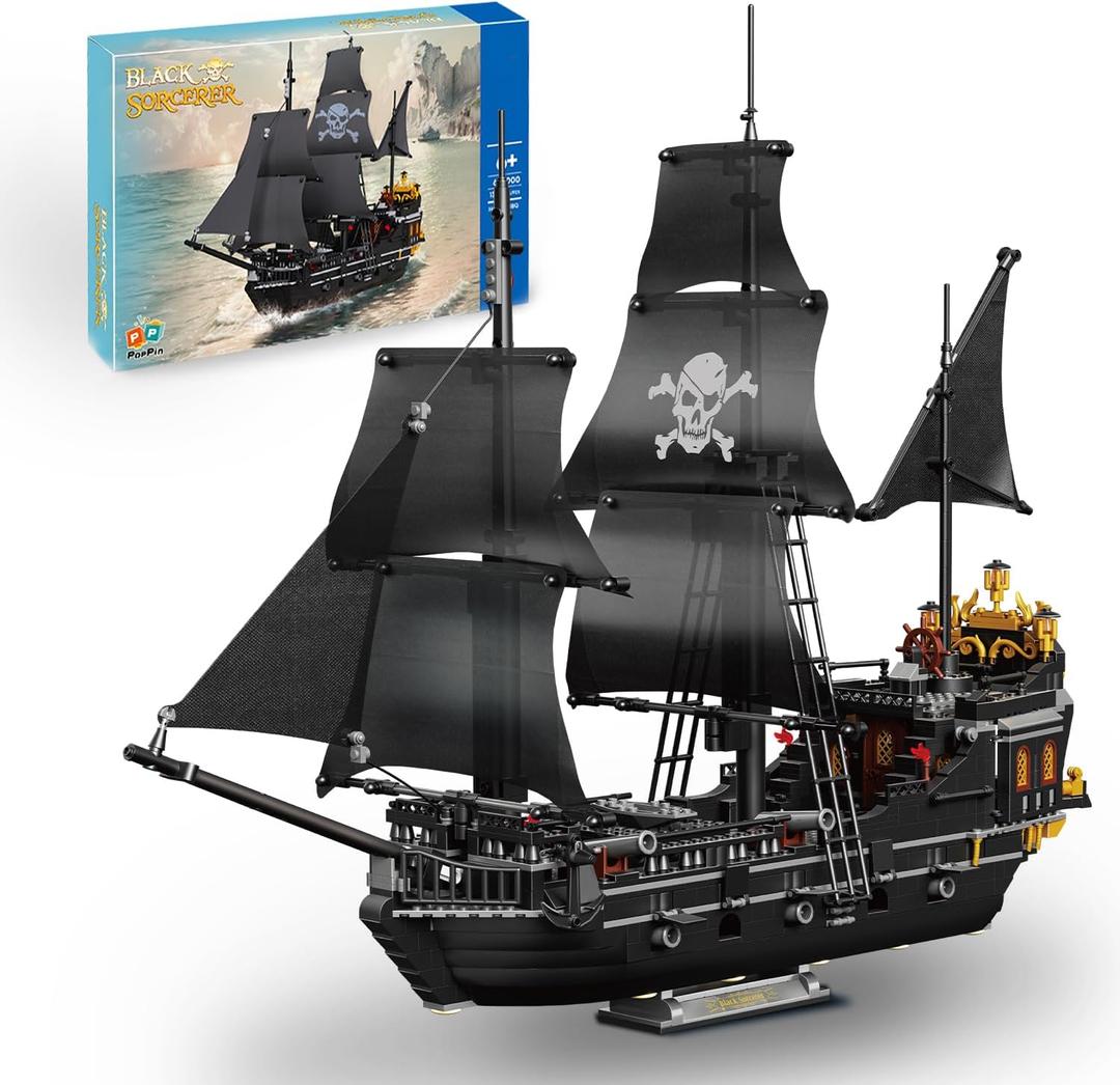 Pirate Ship Building Kit, Black Pearl Caribbean Pirate Ship Mini Building Block Sets for Adults, Pirate Ship Toys Gift for Kids Boys 8-12, Not Compatible with Lego Pirate Ship Set, 1424 PCS