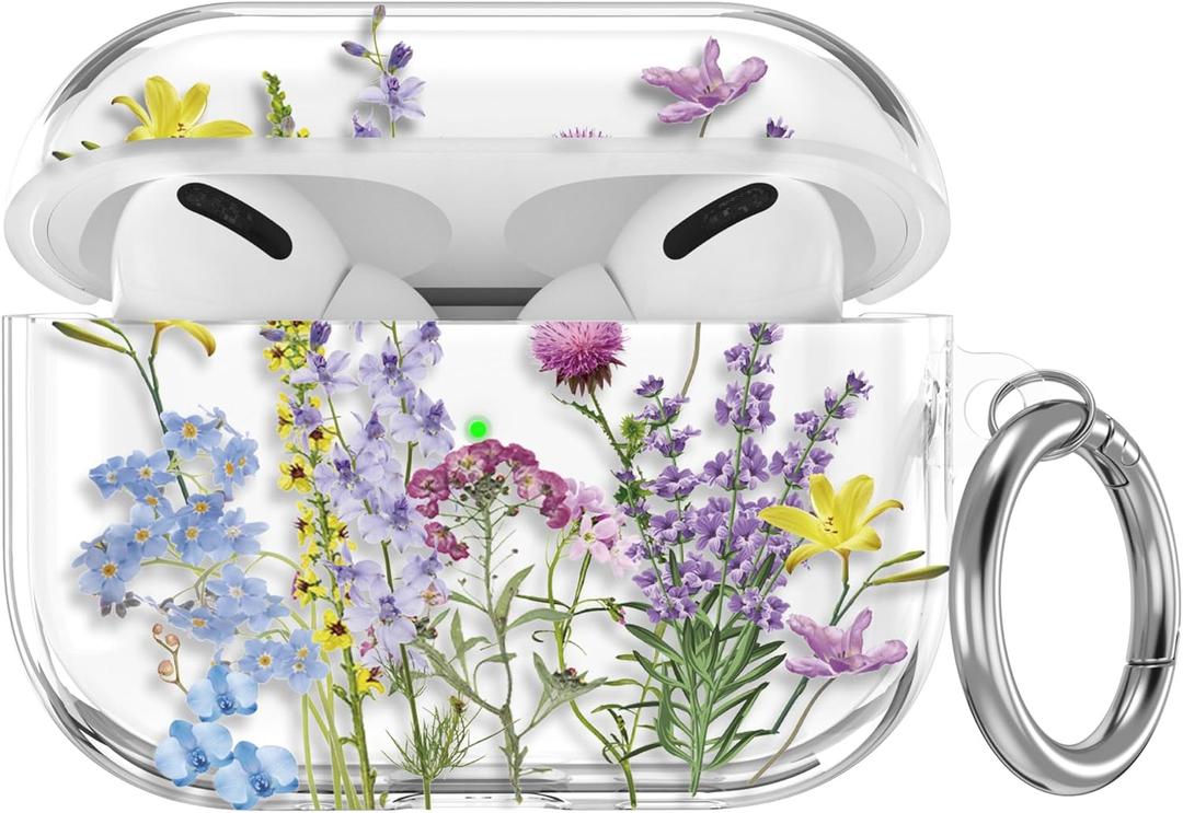 Maxjoy for AirPods Pro 3rd Generation Case, Clear AirPods Pro 3 Case for Women Girly Cute Soft AirPod Pro 3 Cover with Keychain Strap for AirPod Pro 3rd Gen Cover 2025, Colorful Flower (Yellow + Purple)