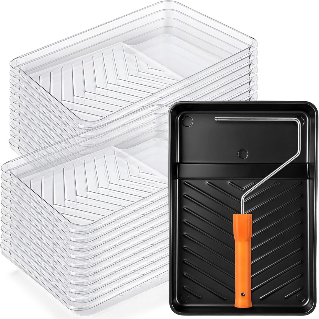 Geelin 50 Pcs 7 Inch Paint Tray Liner Paints Roller Trays Disposable Paint Pan Tray Paints Roller Frame with Handle for Home Walls Furniture Household Painting Improvement Supplies