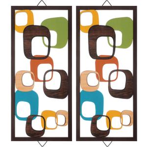 CroBlissful 2 Pcs Mid Century Wall Art Mid Century Modern Decor Elegance Wall Accents Wood Abstract Decor Geometric Panels for Interior Panel Wood Art for Home Living Room
