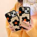 Creative Flower Case for iPhone 15 Cute Design,Embroidery Floral Case for iPhone 15 Kawaii Fluffy Back,Fashion Slim Girly Case Protective Cover for iPhone 15 6.1inch 2023(Orange Flower)