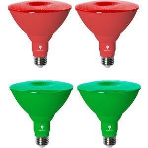 4 Pack BlueX LED Par38 Flood Green Red Light Bulb - 18W (120Watt Equivalent) - Dimmable - Green Red E26 LED Lights, Party Decoration, Porch, Home Christmas Lighting