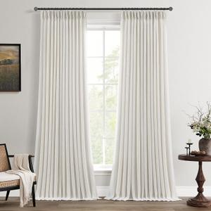 Pleated Linen Curtains 94 Inch Long 2 Panels Set for Living Room Light Filtering Pinch Pleat Curtains with Hooks Clips Rings Boho Farmhouse Custom Semi Sheer Natural Cream Birch Ivory Window Drapes, 40"W x 94"L