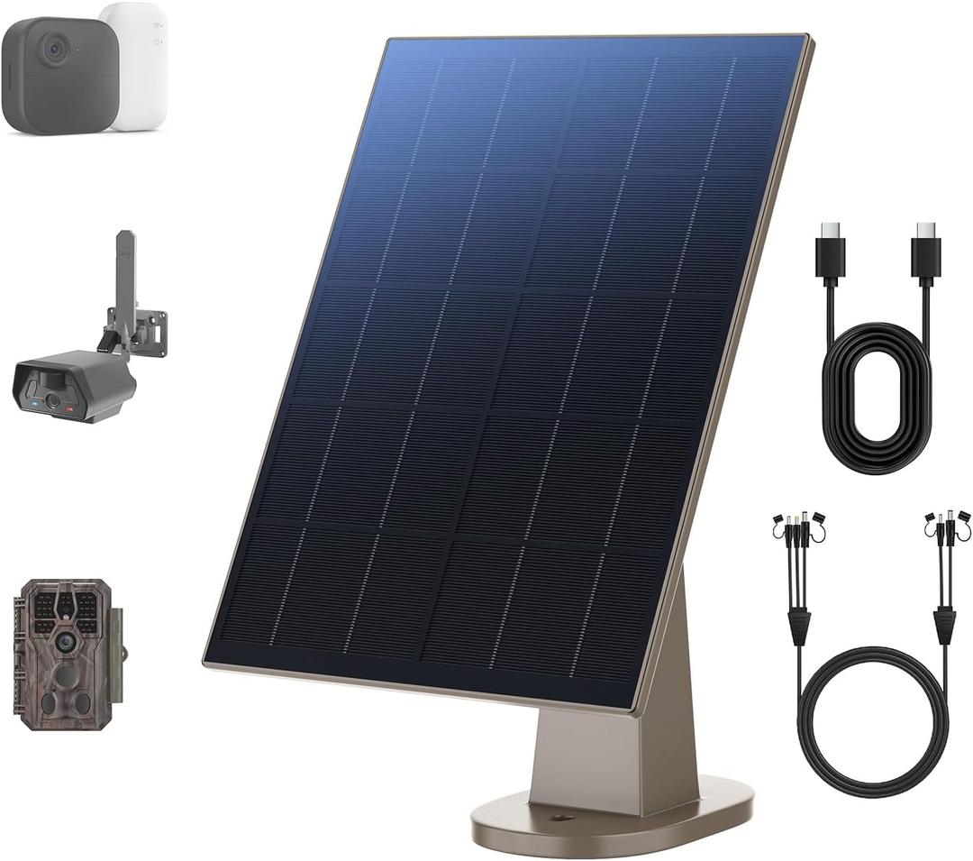 8W Solar Panel for Trail Camera with Build-in 44.4Wh Rechargeable Battery, Comes with 360Adjustable Mounting, 6V/12V DC & USB-C Port for Outdoor Camera, Trail Camera, Type-C Device IP66 Waterproof
