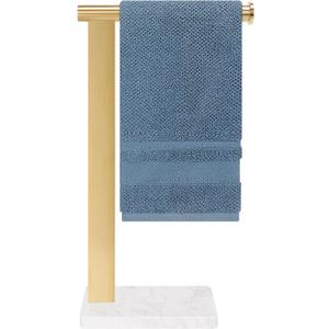 Stainless Steel L-Shaped Hand Towel Holder, SUS304 Bathroom Towel Rack with Thickened Base for Countertop Vanity (Gold, Square Base)