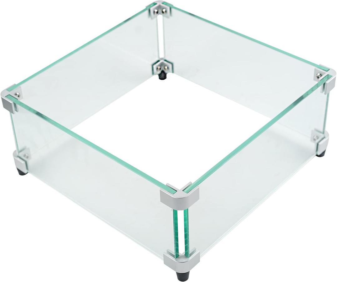 Fire Pit Wind Guard Square, 18 x 18 x 6 Inches Glass Wind Guard for Fire Pit Square (18 inch)