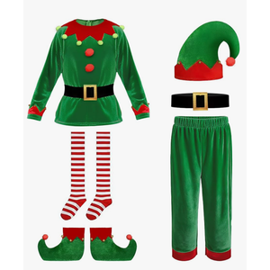 MYUTHDT Christmas Set Boys Elf Costume Santa's Helper Xmas Festive Cosplay Holiday Outfit with Belt Socks Hat. Size 120cm
