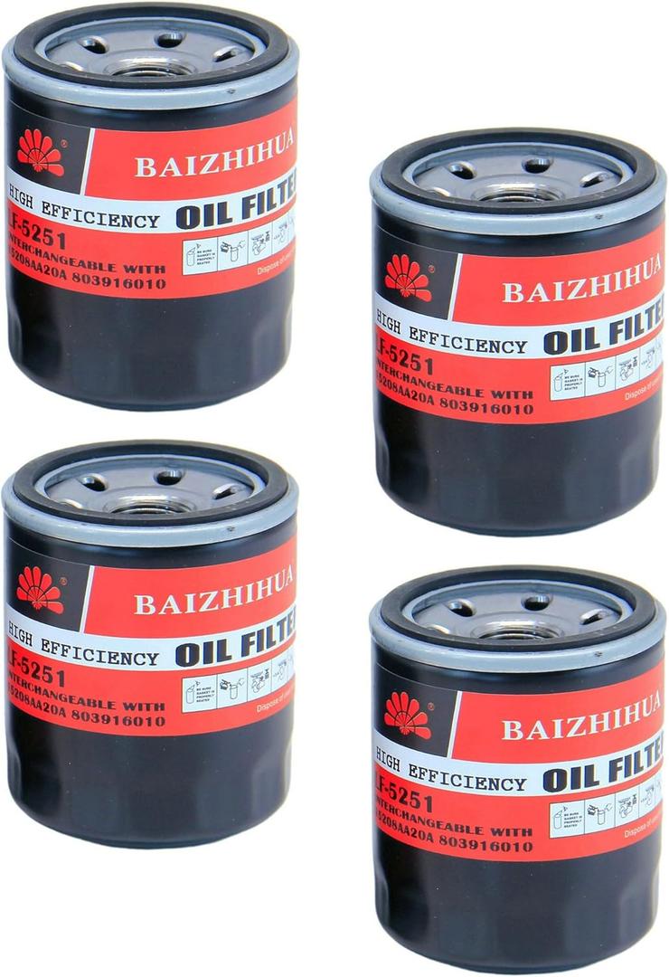 4-PACK BAIZHIHUA LF-5251 Oil Filter Replaces 8M0162829, 35-8M0162830, 8M0065103, 8M0065104, 35-8M0065103, 35-8M0162829, 35-822626K04, 35-822626Q04 Fits Mercury and Mariner 4 Stroke outboards 25-115hp