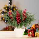 12 Pack Artificial Norfolk Pine Branches 17.7" Christmas Artificial Pine Stems with Red Berry Stems Fake Pine Needles Picks for Vase DIY Crafts Garland Wreath Xmas Indoor Home Decor