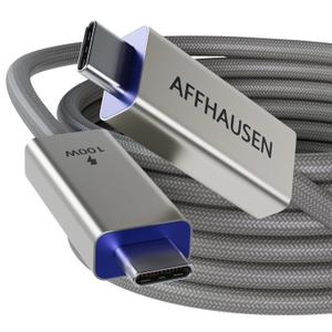 AFFHAUSEN USB-C to USB-C Cable 3ft, 100W Fast Charging, Braided, White | USB-C to USB-C | 100W Power Delivery | Braided Nylon | White | Universal — Laptops, Phones & Tablets