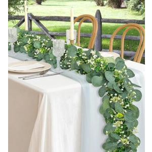 Eucalyptus Garland 6FT Artificial Ivy Greenery Fake Silver Dollar Eucalyptus Leaves Vines Table Decor Green Vine Spring Artificial Vines for Home Mantle Party Decor Indoor/Outdoor (1)