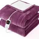 Homemate Electric Heated Blanket Twin - 62"x84" Heating Bed Blankets Throw with 10 Heating Levels 8 Hours Auto Off Fast Heating Over-Heated Protection Ultra Soft Warm Flannel ETL Certified Purple