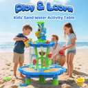 Kids Flower Water Sand Table for Toddlers - 2-Tier Outdoor Water Sand Play Table Toys for Boys Girls, Summer Splash Activity Sensory Table Party Birthday Gift for Kids 3-5 6-12(Blue)
