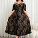 RWJ Plus Size Women 2026 Formal Wedding Guest Dress Spring Evening Party Cocktail Elegant Off Shoulder Mesh Maxi Dresses (Black, XXXL)