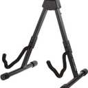 Amazon Basics Portable Adjustable Folding Guitar Stand for Electric and Acoustic Guitars, A-shape, Fully Assembled with Padded Foam, Black, 8.66 x 15.16 x 3.74 inches