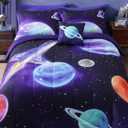 Full Size Comforter Set for Boys - 4 Pieces Navy Blue Space Rocket Full Bedding Sets for Kids, 1 Comforter, 2 Shams and 1 Decor Pillow