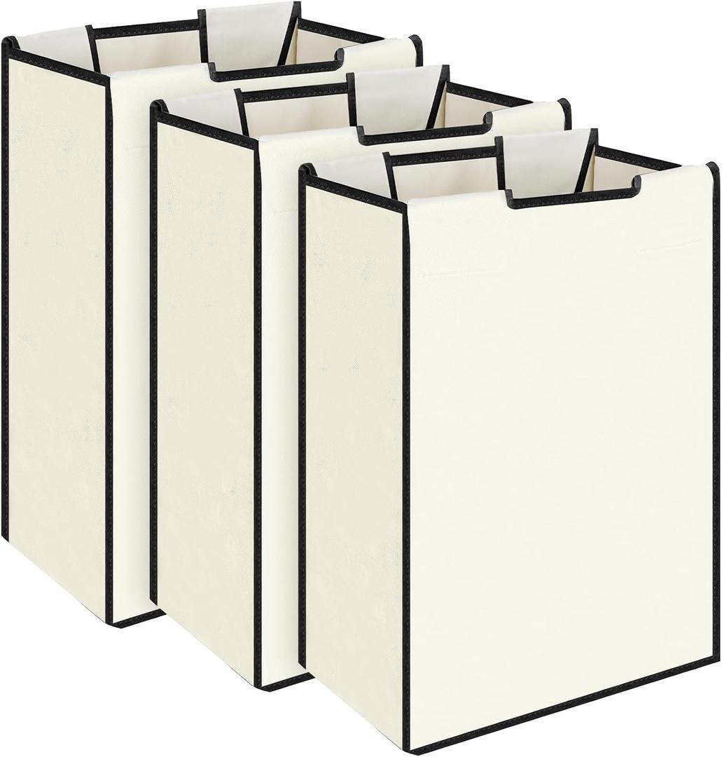 3 Pack Large Laundry Sorter Replacement Bags, Hamper Cart Removable Replacement, Laundry Storage Organizer-Replacement Bags, Beige, Square Shap