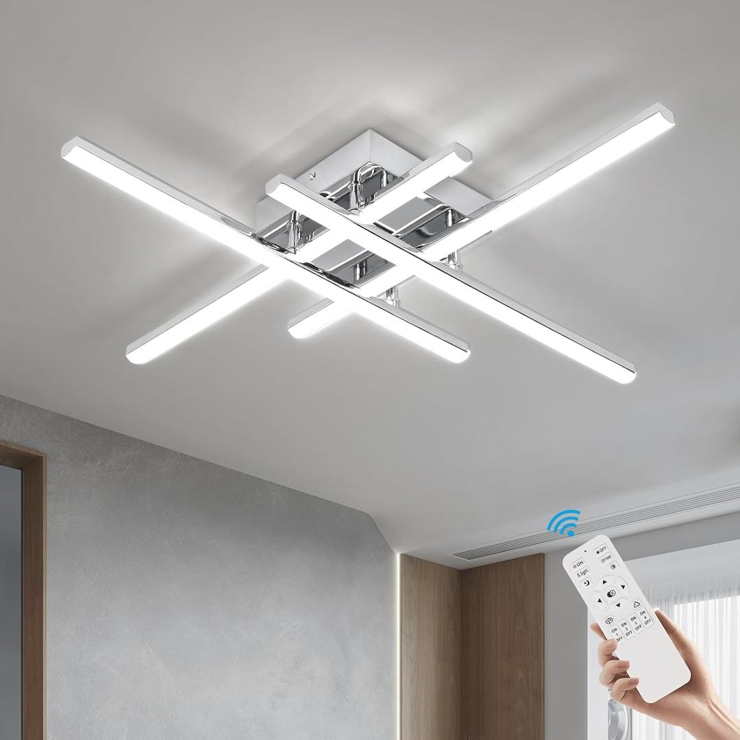 CANEOE Modern LED Ceiling Light Fixture 38W Dimmable Flush Mount Ceiling Light with Remote Sliver Close to Ceiling Lamp for Bedroom Living Room Kitchen Modern Light Fixtures Ceiling (Chrome)