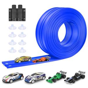 KETIEE Flex Tracks 16Ft for Kids: Flexible Race Car Ramp Track with 4 Small Racecars and 8 Suction Cups Compatible with Diecast 1/64th Cars, Rolls Up Portable Racetrack for Ages 3 & Up