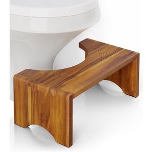 Foldable Toilet Stool, Acacia Wood Poop Stool for Potty Training, 7 Inch Wooden Bathroom Aid for Comfortable Posture, Non-Slip Grooved Design for Adults or Seniors
