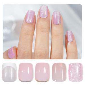 Chrome French Tip Press on Nails Short, Cat EyeSalon-Like Acrylic Fake Nails with Mermaid Pearl Chrome Gold Foil End Designs, Glossy & Natural Short Nails Press On