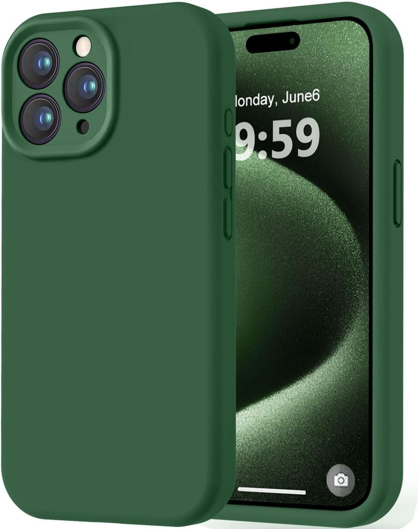 LOVE 3000 Designed for iPhone 15 Pro Max Case, Premium Silicone with [Soft Anti-Scratch Microfiber Lining] Shockproof Protective Phone Case for Men Women Girls 6.7", Green