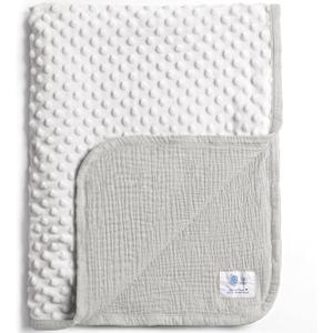 lulumoon Baby Blankets for Boys Newborn: Muslin & Minky Dotted Backing - Thermal Receiving Blanket for Stroller & Registry Gift 30"x40"Gray