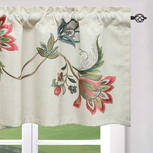VOGOL Linen Valances for Living Room, Vintage Floral Valance for Bedroom, Short Decorative Rod Pocket Curtains for Dining Room, 52W x 18L, One Panel, Flower Embroidery (W008c2)