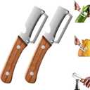 2 x Vegetable Peeler with Wooden Handle and Bottle Opener, 2-in-1 Stainless Steel Kitchen Tool for Fruits, Potatoes, Pumpkins, 2 Pack